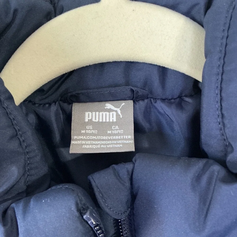 Puma Boys Blue Navy Quilted Puffer Vest Full Zip Size M 10/12